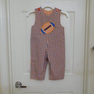 Le' Za Me Reversible Plaid Football Gingham Print Overalls sz 24 Months